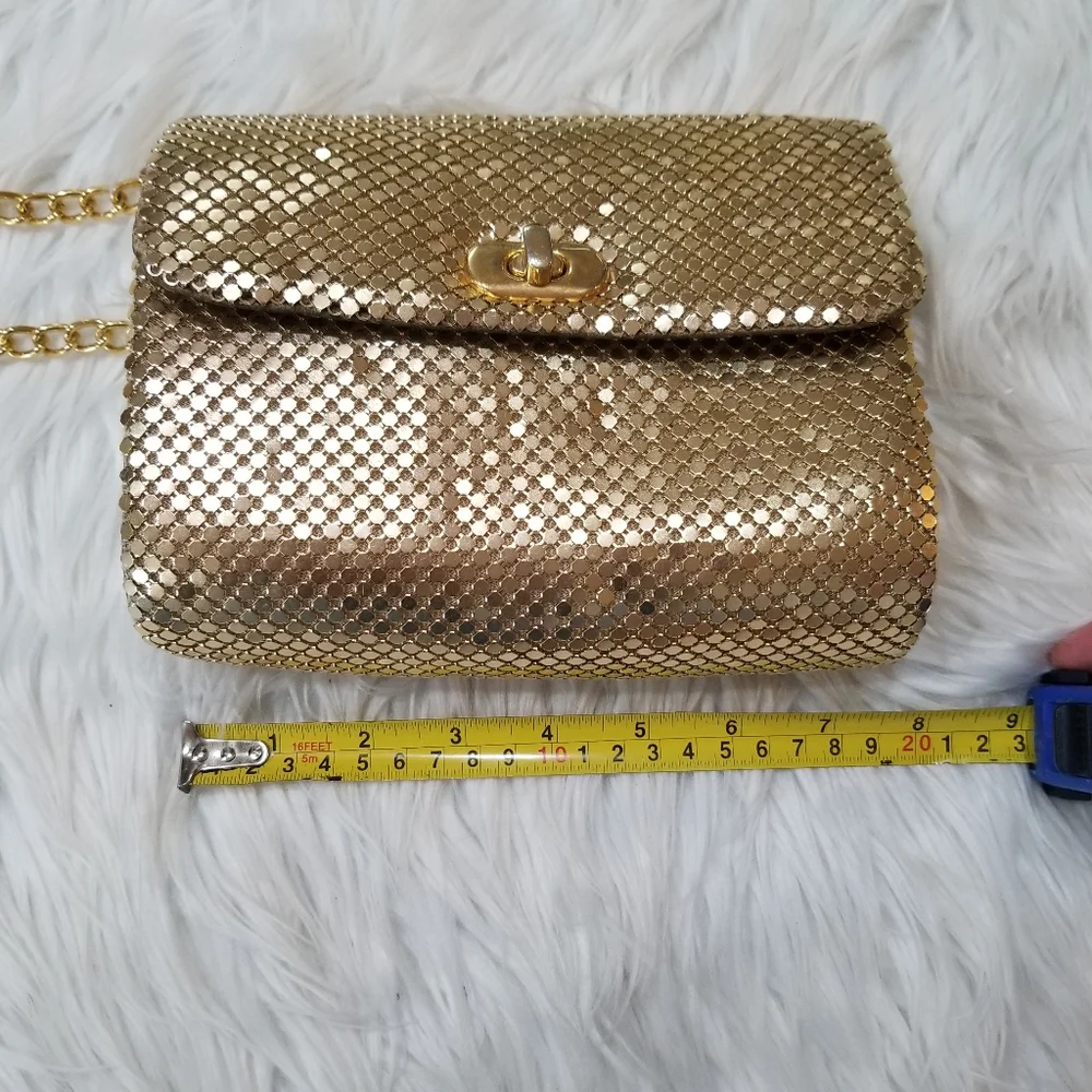 Gold Mesh Evening Clucht Crossbody Bag.